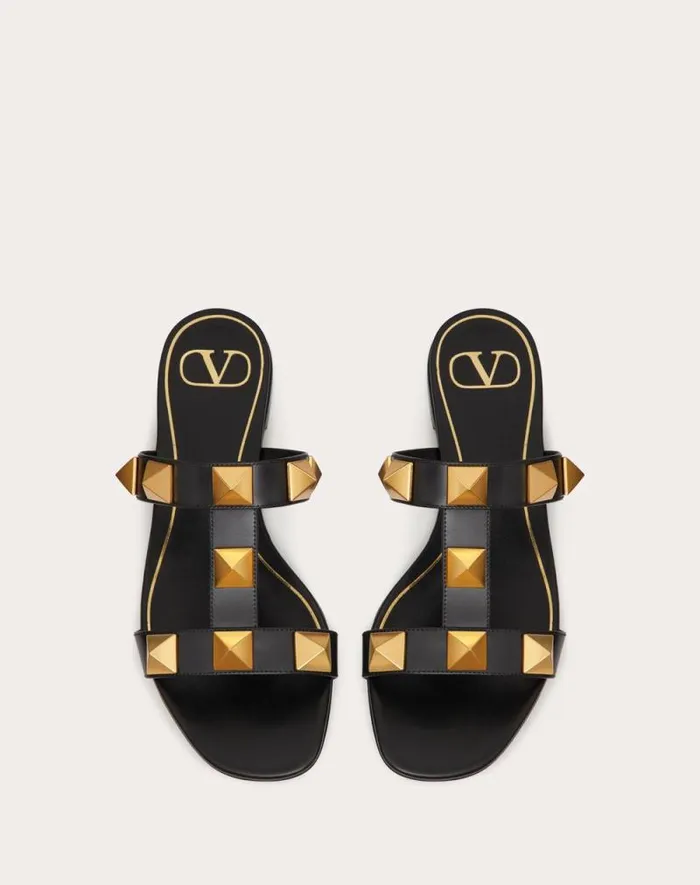 Valentino Slides And Thongs Woman Flat Roman Stud Calfskin Slide Sandal For Woman In Light Ivory Light Ivory Valentino Slides And Thongs Woman Flat Roman Stud Calfskin Slide Sandal For Woman In Light Ivory Light Ivory