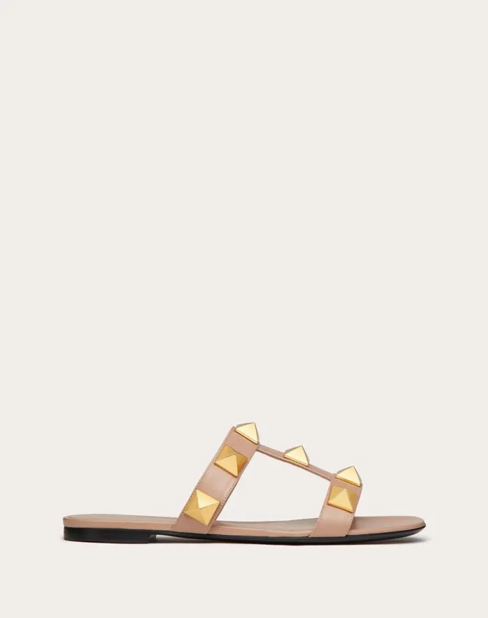 Valentino Slides And Thongs Woman Flat Roman Stud Calfskin Slide Sandal For Woman In Light Ivory Light Ivory Valentino Slides And Thongs Woman Flat Roman Stud Calfskin Slide Sandal For Woman In Light Ivory Light Ivory