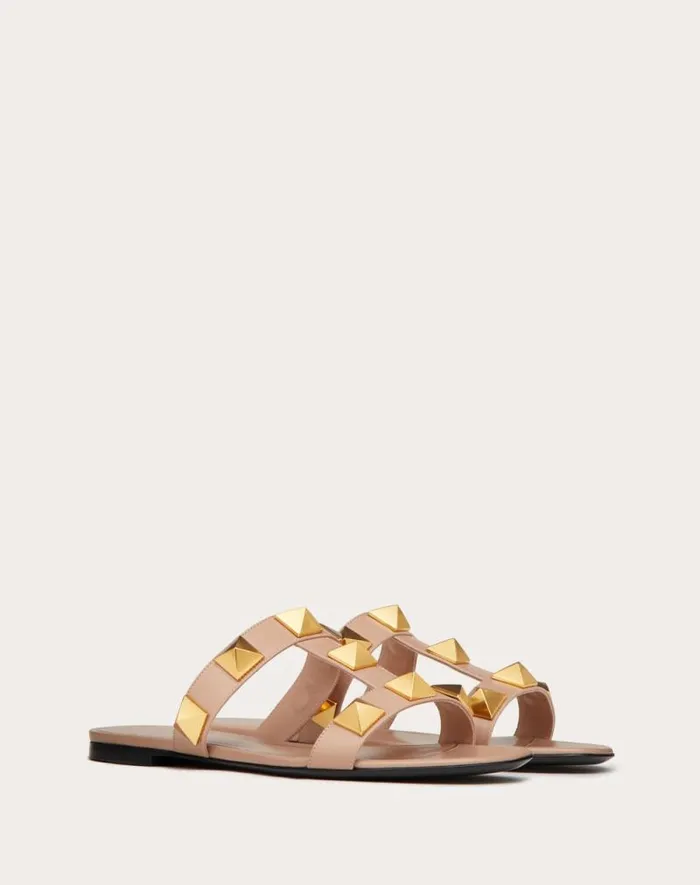 Valentino Slides And Thongs Woman Flat Roman Stud Calfskin Slide Sandal For Woman In Light Ivory Light Ivory Valentino Slides And Thongs Woman Flat Roman Stud Calfskin Slide Sandal For Woman In Light Ivory Light Ivory