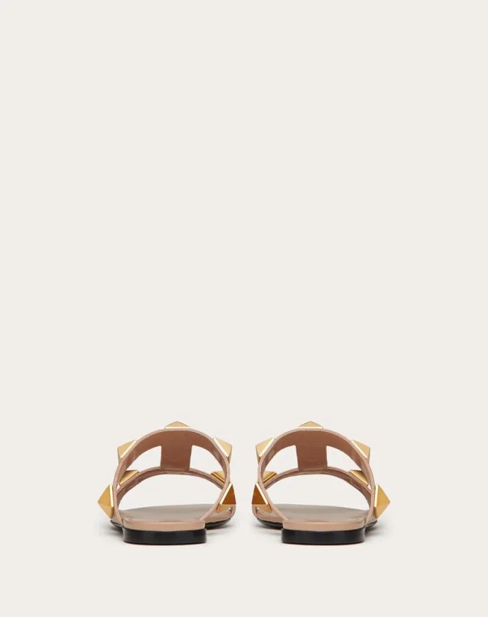 Valentino Slides And Thongs Woman Flat Roman Stud Calfskin Slide Sandal For Woman In Light Ivory Light Ivory Valentino Slides And Thongs Woman Flat Roman Stud Calfskin Slide Sandal For Woman In Light Ivory Light Ivory