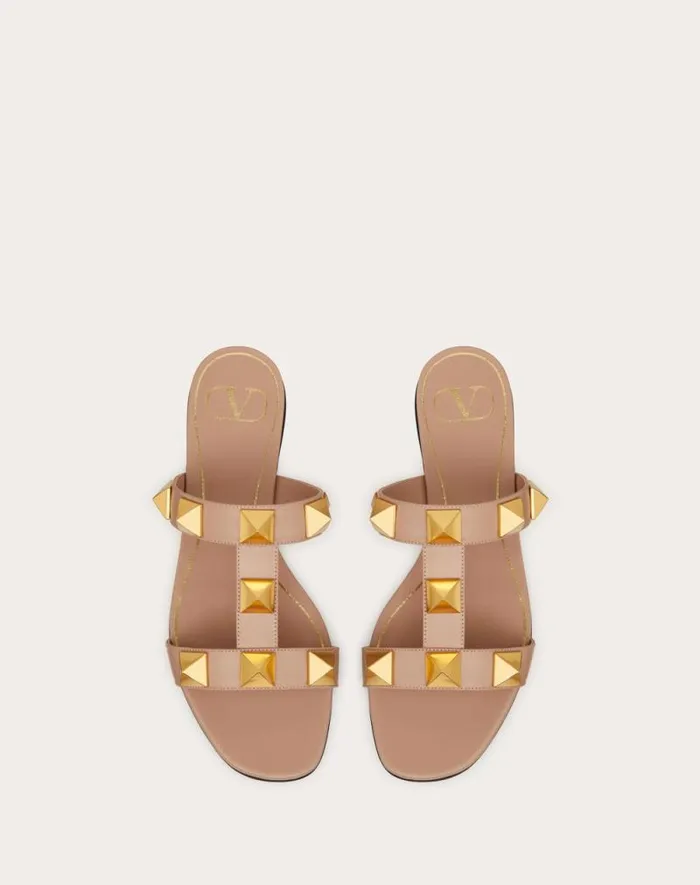 Valentino Slides And Thongs Woman Flat Roman Stud Calfskin Slide Sandal For Woman In Light Ivory Light Ivory Valentino Slides And Thongs Woman Flat Roman Stud Calfskin Slide Sandal For Woman In Light Ivory Light Ivory