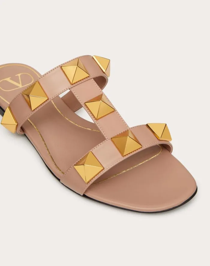 Valentino Slides And Thongs Woman Flat Roman Stud Calfskin Slide Sandal For Woman In Light Ivory Light Ivory Valentino Slides And Thongs Woman Flat Roman Stud Calfskin Slide Sandal For Woman In Light Ivory Light Ivory