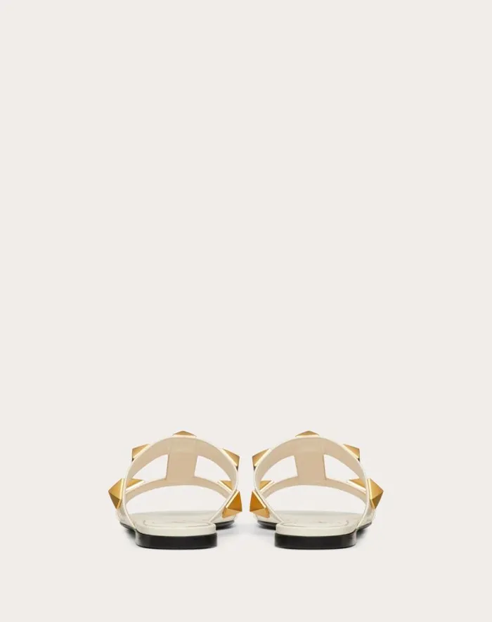 Valentino Slides And Thongs Woman Flat Roman Stud Calfskin Slide Sandal For Woman In Light Ivory Light Ivory Valentino Slides And Thongs Woman Flat Roman Stud Calfskin Slide Sandal For Woman In Light Ivory Light Ivory