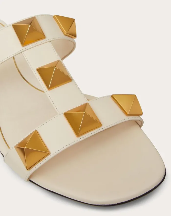 Valentino Slides And Thongs Woman Flat Roman Stud Calfskin Slide Sandal For Woman In Light Ivory Light Ivory Valentino Slides And Thongs Woman Flat Roman Stud Calfskin Slide Sandal For Woman In Light Ivory Light Ivory