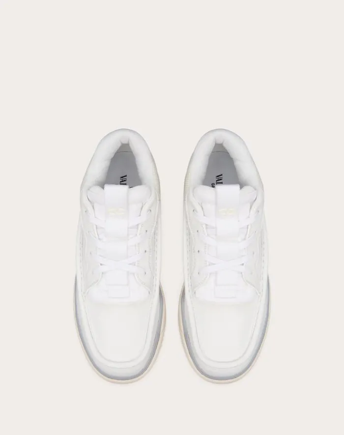 Valentino Sneakers Man Calfskin Leather Midtop Runboot Sneaker For Man In Whitesilverparrot Whitesilverparrot