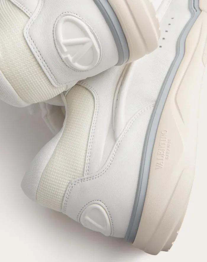 Valentino Sneakers Man Calfskin Leather Midtop Runboot Sneaker For Man In Whitesilverparrot Whitesilverparrot