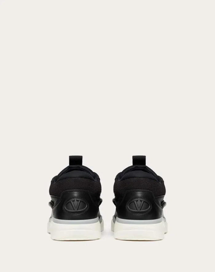 Valentino Sneakers Man Calfskin Leather Midtop Runboot Sneaker For Man In Whitesilverparrot Whitesilverparrot