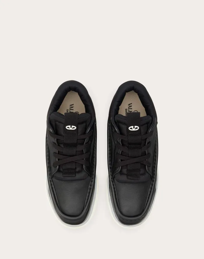 Valentino Sneakers Man Calfskin Leather Midtop Runboot Sneaker For Man In Whitesilverparrot Whitesilverparrot