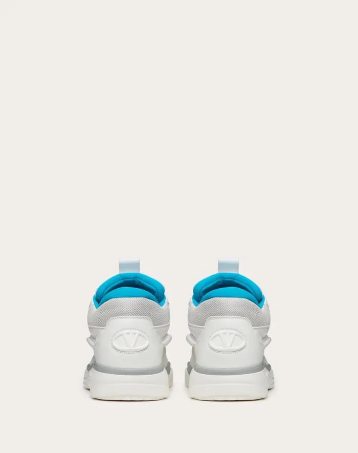 Valentino Sneakers Man Calfskin Leather Midtop Runboot Sneaker For Man In Whitesilverparrot Whitesilverparrot