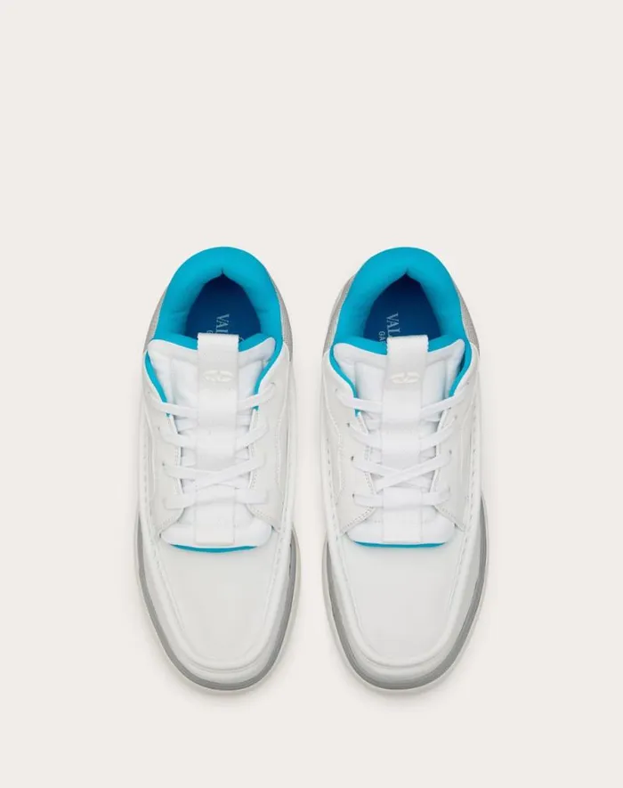 Valentino Sneakers Man Calfskin Leather Midtop Runboot Sneaker For Man In Whitesilverparrot Whitesilverparrot
