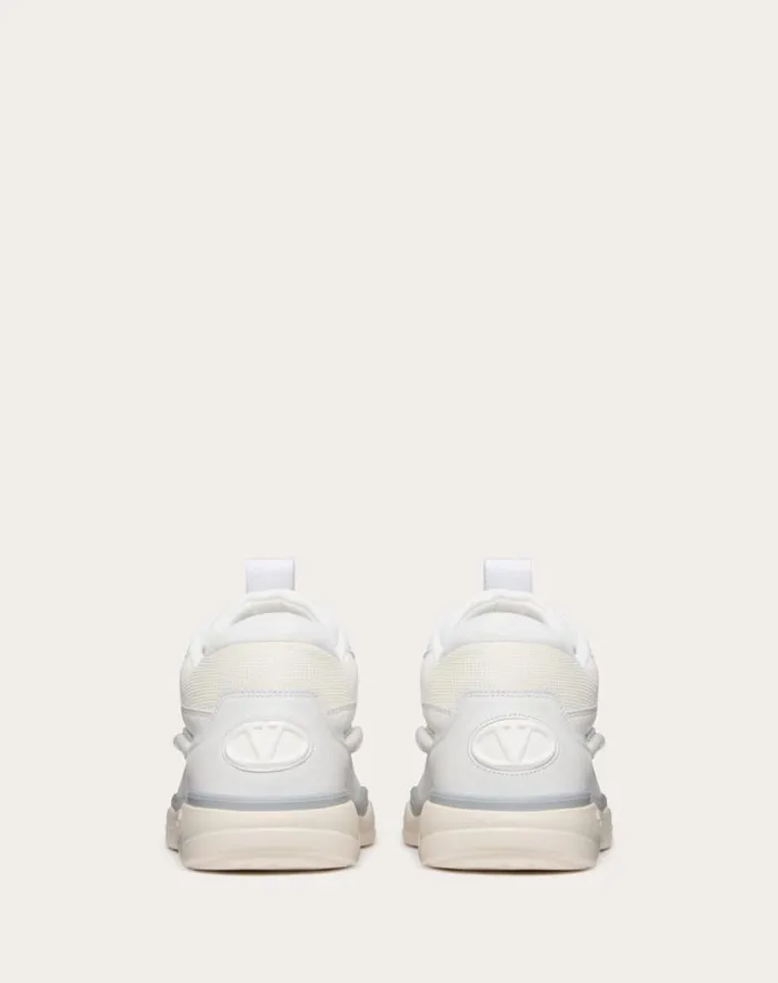 Valentino Sneakers Man Calfskin Leather Midtop Runboot Sneaker For Man In Whitesilverparrot Whitesilverparrot