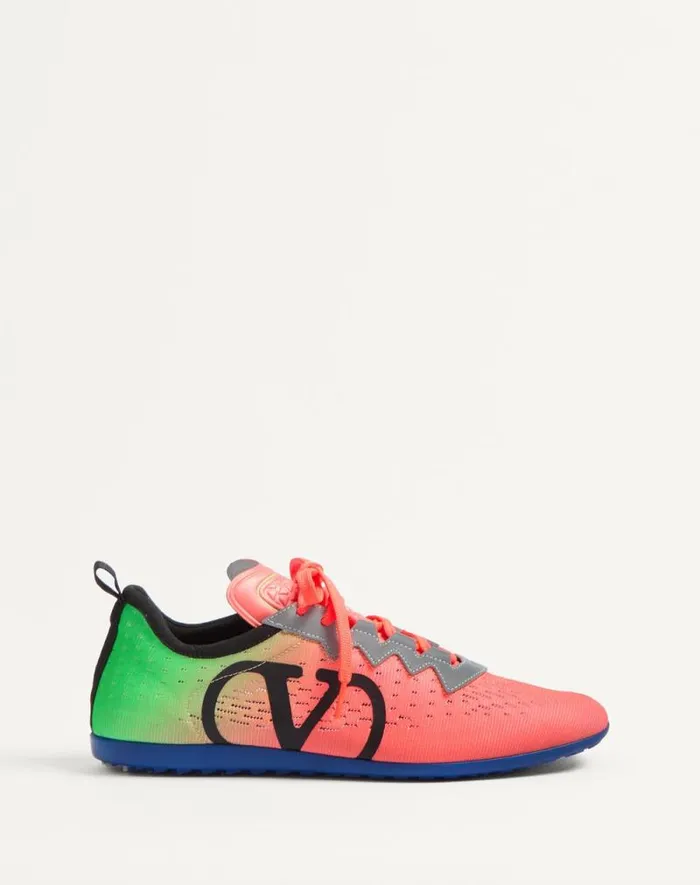 Valentino Sneakers Man Chromathon Sneaker In Technical Fabric For Man In Neon Coralfluorescent Greenblackgrey Neon Coralfluorescent Greenblackgrey