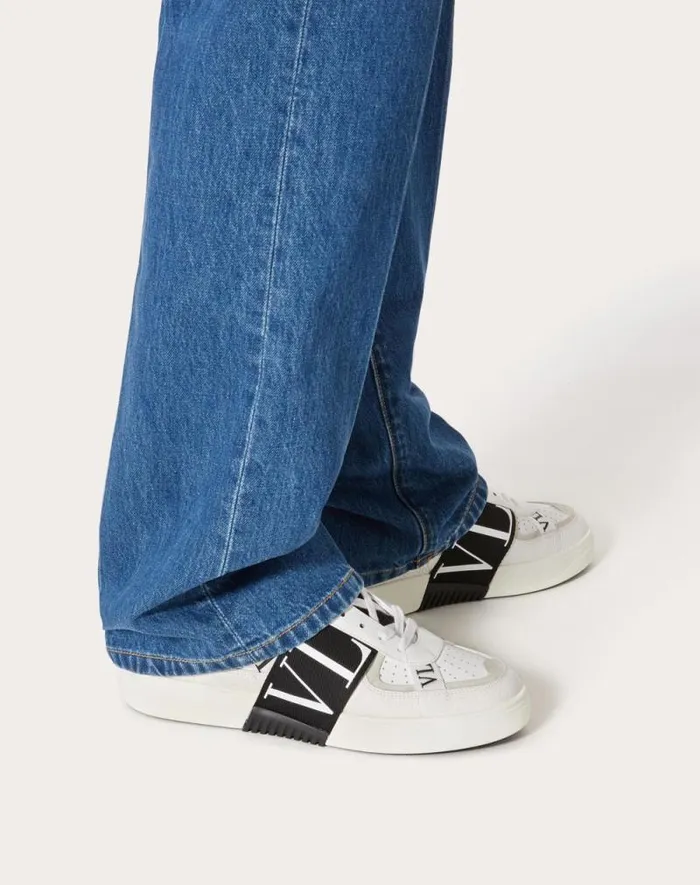 Valentino Sneakers Man Lowtop Calfskin Vl7n Sneaker With Bands For Man In Whiteicepastel Grey Whiteicepastel Grey