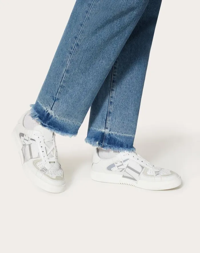 Valentino Sneakers Man Lowtop Calfskin Vl7n Sneaker With Bands For Man In Whiteicepastel Grey Whiteicepastel Grey