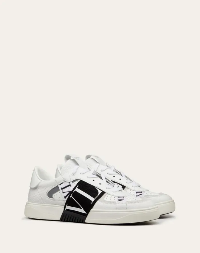 Valentino Sneakers Man Lowtop Calfskin Vl7n Sneaker With Bands For Man In Whiteicepastel Grey Whiteicepastel Grey