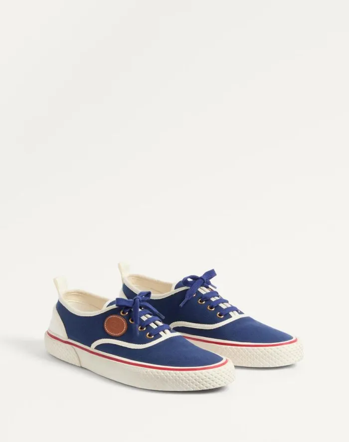 Valentino Sneakers Man Nojoke Sneaker In Canvas Fabric For Man In Indigoivorycuir Indigoivorycuir