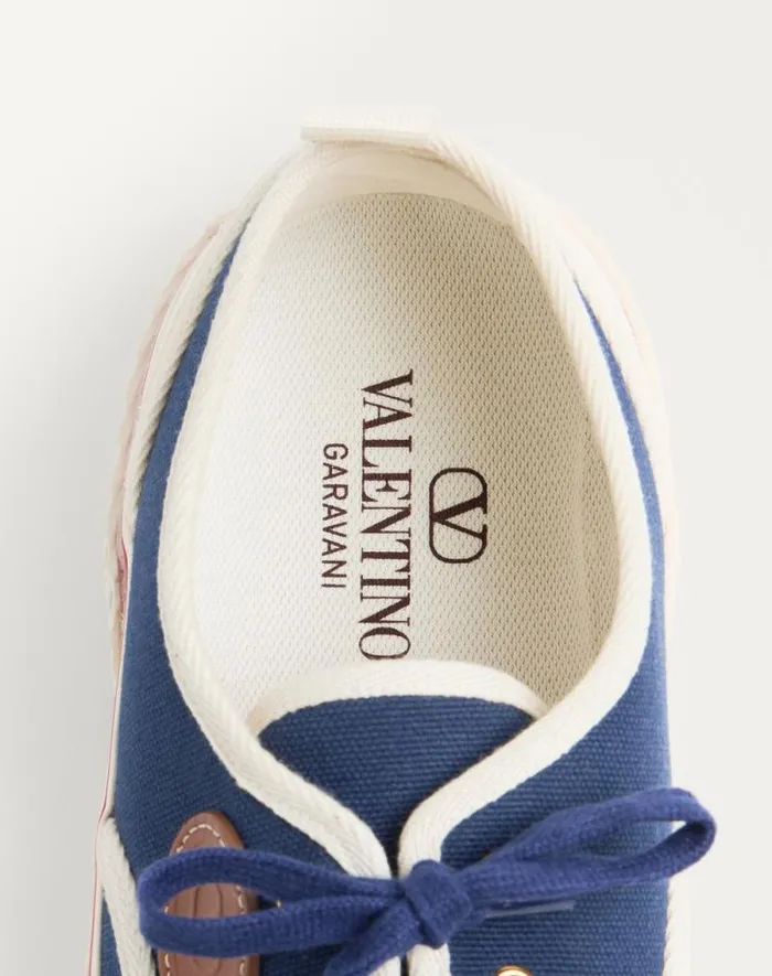 Valentino Sneakers Man Nojoke Sneaker In Canvas Fabric For Man In Indigoivorycuir Indigoivorycuir