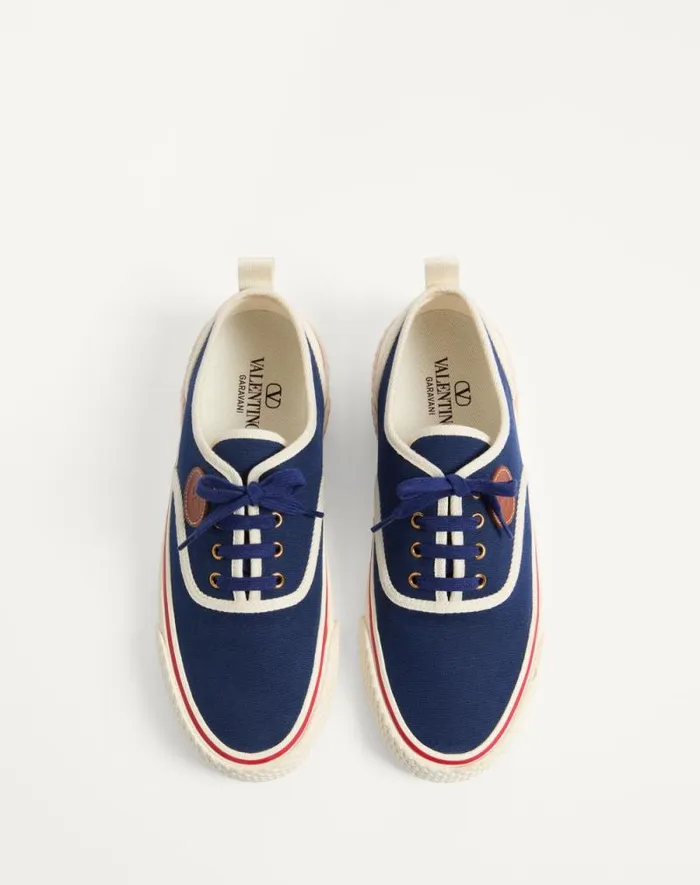 Valentino Sneakers Man Nojoke Sneaker In Canvas Fabric For Man In Indigoivorycuir Indigoivorycuir