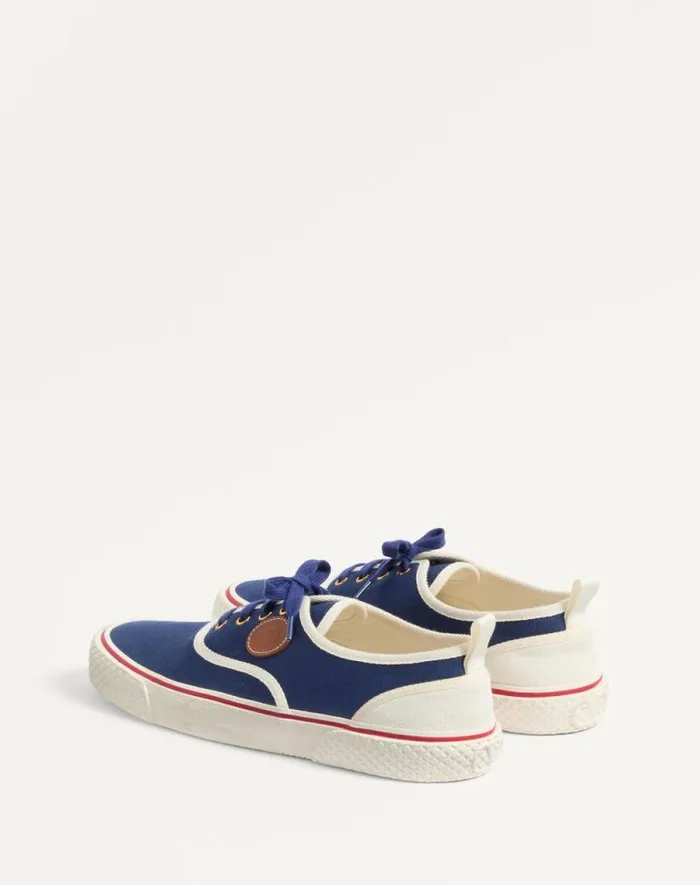 Valentino Sneakers Man Nojoke Sneaker In Canvas Fabric For Man In Indigoivorycuir Indigoivorycuir