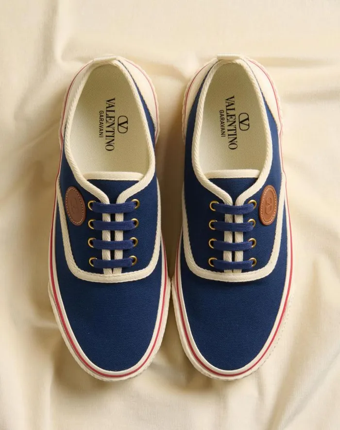 Valentino Sneakers Man Nojoke Sneaker In Canvas Fabric For Man In Indigoivorycuir Indigoivorycuir