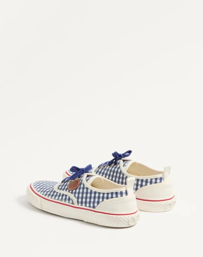 Valentino Sneakers Man Nojoke Sneaker In Canvas Fabric With Vichy Print For Man In Ivoryindigocuir Ivoryindigocuir Valentino Sneakers Man Nojoke Sneaker In Canvas Fabric With Vichy Print For Man In Ivoryindigocuir Ivoryindigocuir