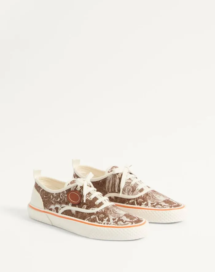 Valentino Sneakers Man Nojoke Sneaker In Voyage Imaginaire Fabric For Man In Multicolorivorycuir Multicolorivorycuir
