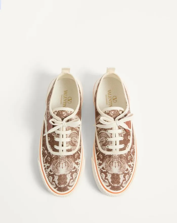 Valentino Sneakers Man Nojoke Sneaker In Voyage Imaginaire Fabric For Man In Multicolorivorycuir Multicolorivorycuir