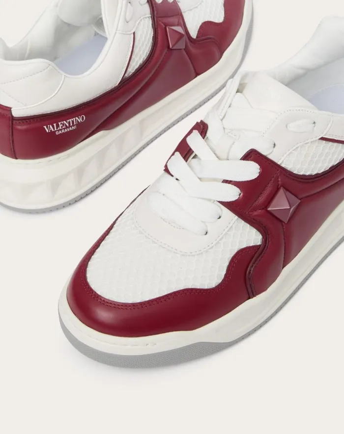 Valentino Sneakers Man One Stud Lowtop Mesh And Nappa Leather Sneaker For Man In Redwhite Redwhite
