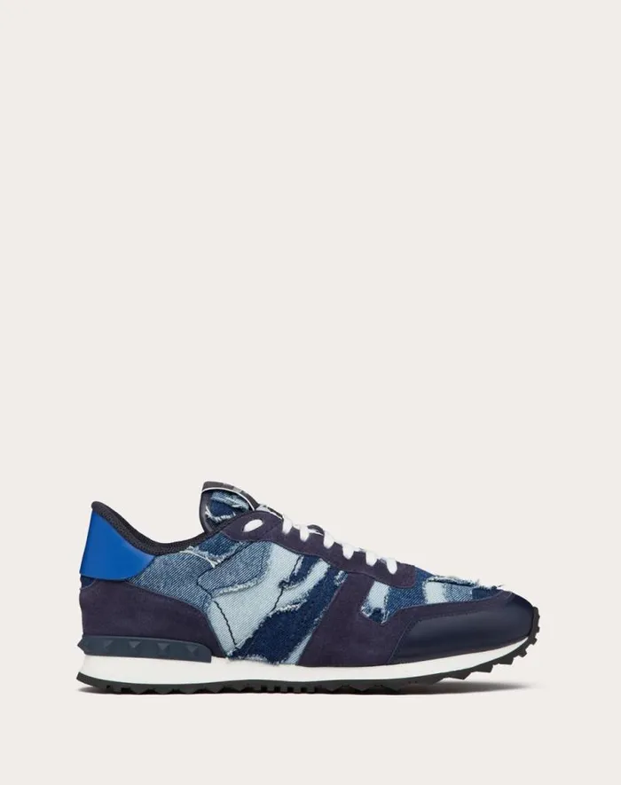 Valentino Sneakers Man Rockrunner Camouflage Denim Sneaker For Man In Denimblue Denimblue Valentino Sneakers Man Rockrunner Camouflage Denim Sneaker For Man In Denimblue Denimblue