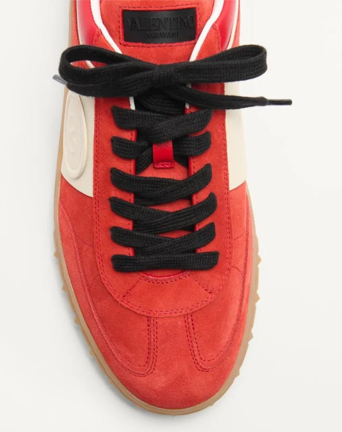 Valentino Sneakers Man Upvillage Low Top Sneaker In Split Leather And Calfskin Nappa Leather For Man In Coralivory Coralivory Valentino Sneakers Man Upvillage Low Top Sneaker In Split Leather And Calfskin Nappa Leather For Man In Coralivory Coralivory