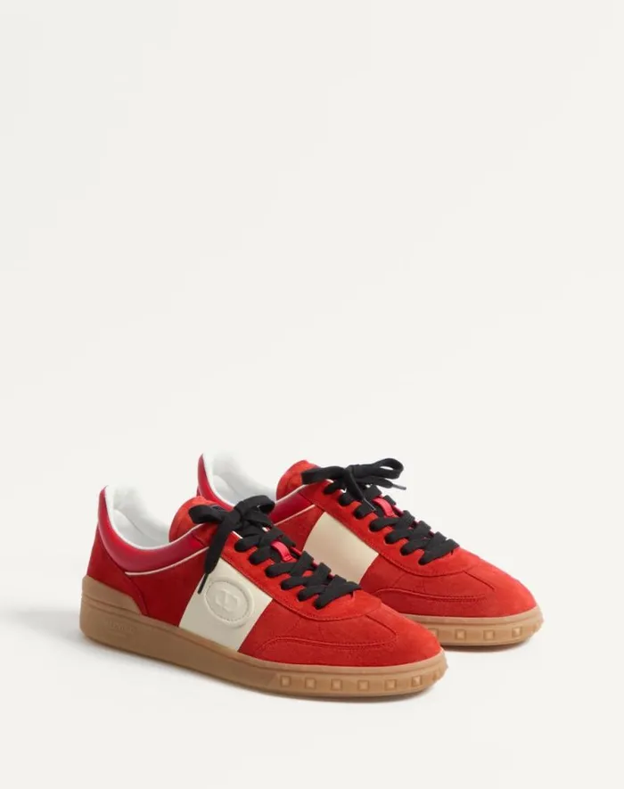 Valentino Sneakers Man Upvillage Low Top Sneaker In Split Leather And Calfskin Nappa Leather For Man In Coralivory Coralivory Valentino Sneakers Man Upvillage Low Top Sneaker In Split Leather And Calfskin Nappa Leather For Man In Coralivory Coralivory