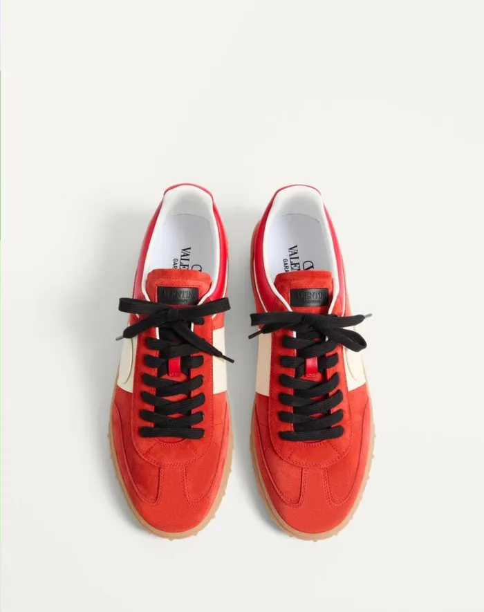 Valentino Sneakers Man Upvillage Low Top Sneaker In Split Leather And Calfskin Nappa Leather For Man In Coralivory Coralivory Valentino Sneakers Man Upvillage Low Top Sneaker In Split Leather And Calfskin Nappa Leather For Man In Coralivory Coralivory