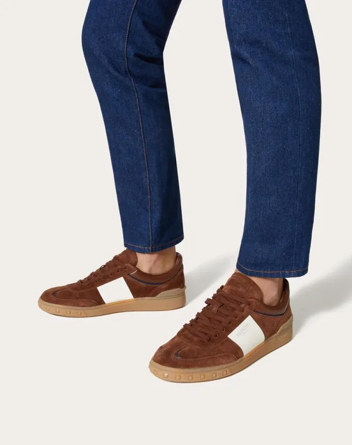 Valentino Sneakers Man Upvillage Low Top Sneaker In Split Leather And Calfskin Nappa Leather For Man In Multicolor Multicolor