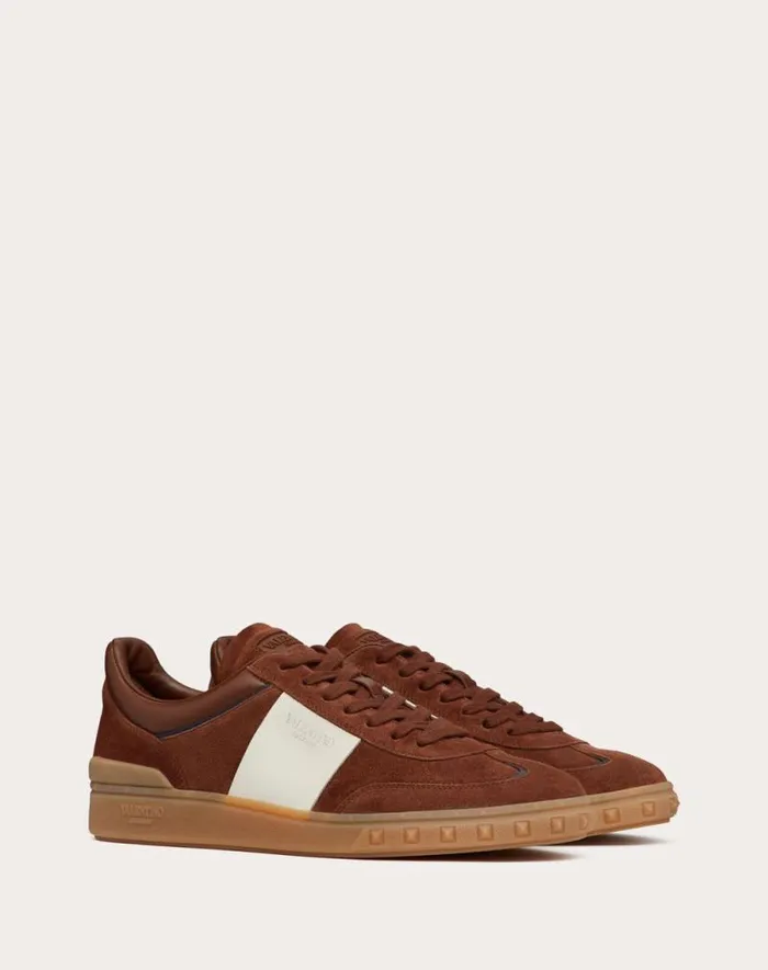 Valentino Sneakers Man Upvillage Low Top Sneaker In Split Leather And Calfskin Nappa Leather For Man In Multicolor Multicolor