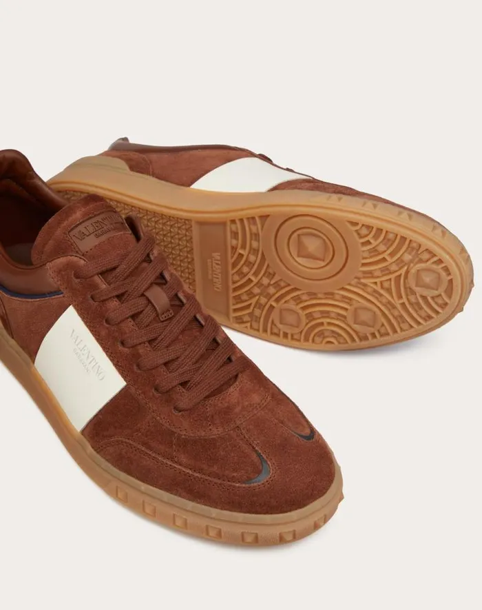 Valentino Sneakers Man Upvillage Low Top Sneaker In Split Leather And Calfskin Nappa Leather For Man In Multicolor Multicolor