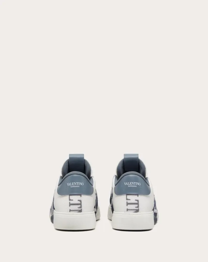 Valentino Sneakers Man Vl7n Lowtop Calfskin And Fabric Sneaker With Bands For Man In Whiteblue Whiteblue