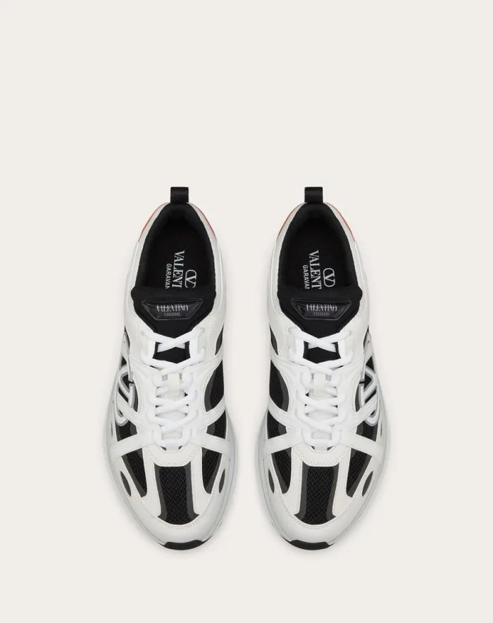 Valentino Sneakers Man Vlogo Easyjog Lowtop Sneaker In Calfskin And Fabric For Man In Blackwhitepastel Grayorange Blackwhitepastel Grayorange
