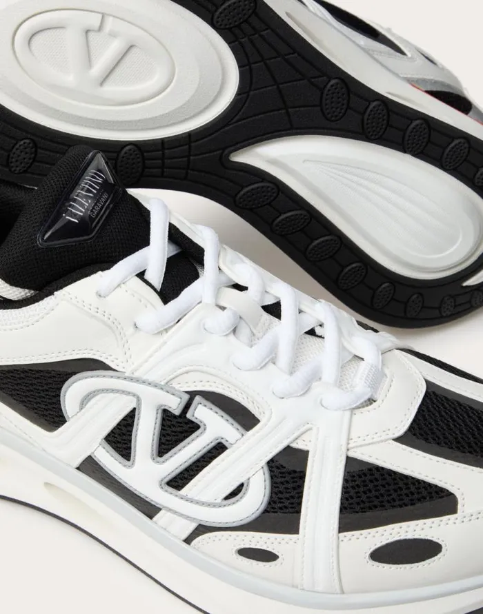 Valentino Sneakers Man Vlogo Easyjog Lowtop Sneaker In Calfskin And Fabric For Man In Blackwhitepastel Grayorange Blackwhitepastel Grayorange