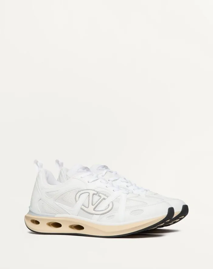 Valentino Sneakers Man Vlogo Easyjog Lowtop Sneaker In Calfskin And Fabric For Man In Blackwhitepastel Grayorange Blackwhitepastel Grayorange
