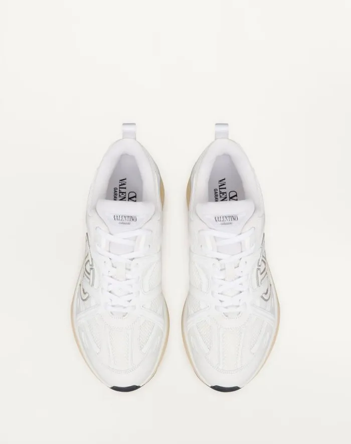 Valentino Sneakers Man Vlogo Easyjog Lowtop Sneaker In Calfskin And Fabric For Man In Blackwhitepastel Grayorange Blackwhitepastel Grayorange