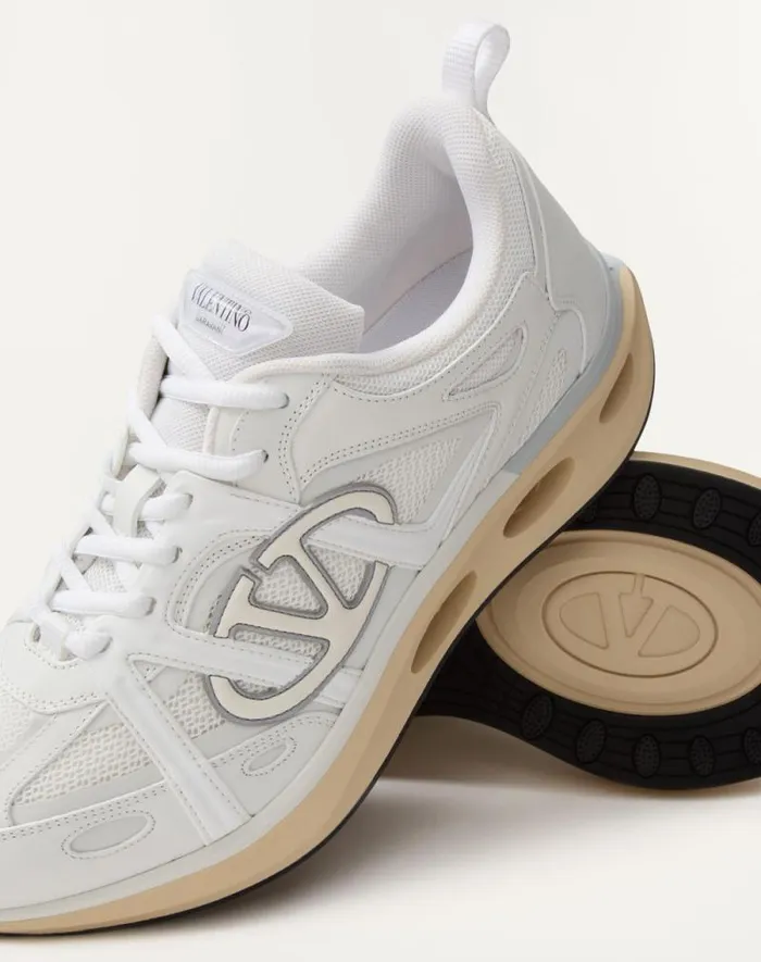 Valentino Sneakers Man Vlogo Easyjog Lowtop Sneaker In Calfskin And Fabric For Man In Blackwhitepastel Grayorange Blackwhitepastel Grayorange