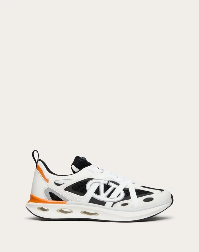 Valentino Sneakers Man Vlogo Easyjog Lowtop Sneaker In Calfskin And Fabric For Man In Blackwhitepastel Grayorange Blackwhitepastel Grayorange