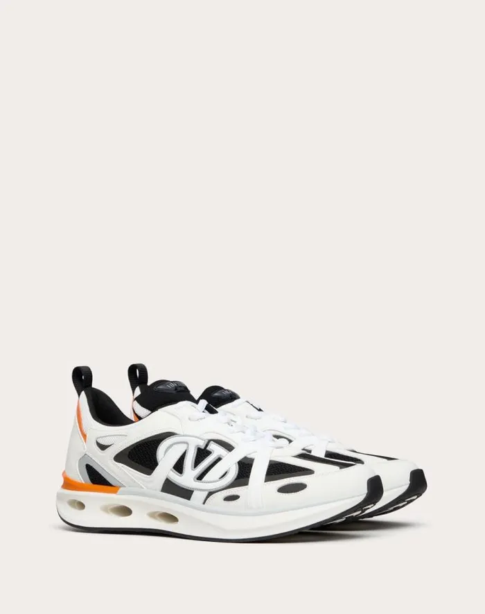 Valentino Sneakers Man Vlogo Easyjog Lowtop Sneaker In Calfskin And Fabric For Man In Blackwhitepastel Grayorange Blackwhitepastel Grayorange