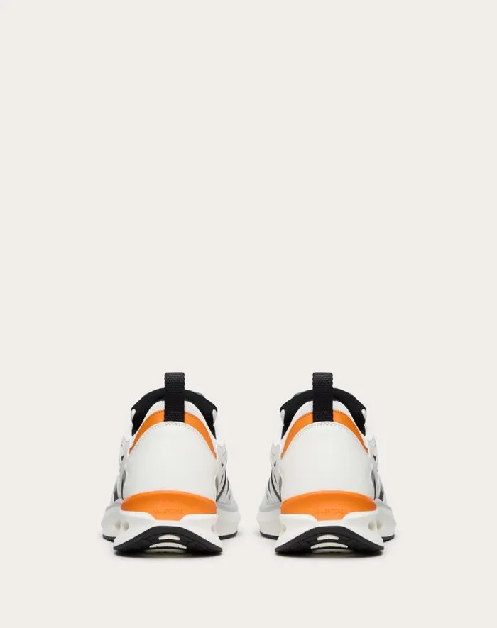Valentino Sneakers Man Vlogo Easyjog Lowtop Sneaker In Calfskin And Fabric For Man In Blackwhitepastel Grayorange Blackwhitepastel Grayorange