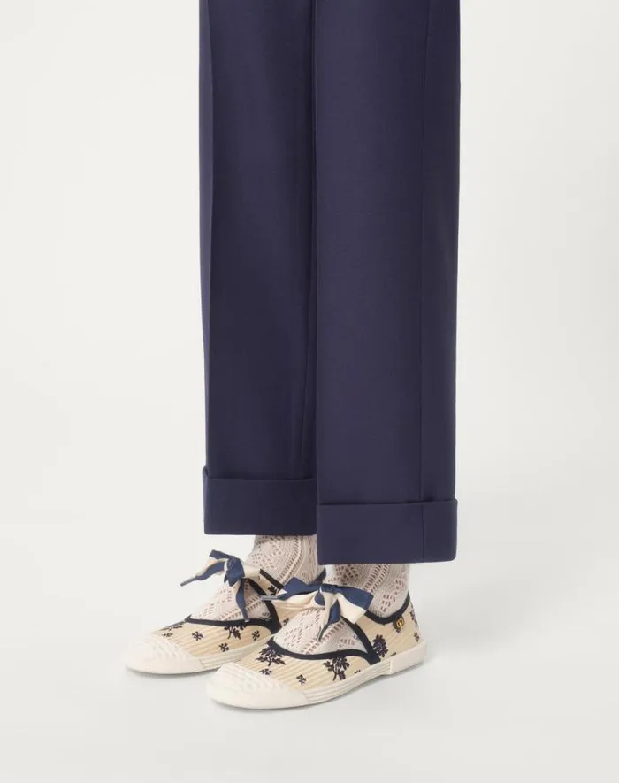 Valentino Sneakers Woman Bay By Bay Ballerina Sneakers In Papier Floral Fabric For Woman In Blueivory Blueivory Valentino Sneakers Woman Bay By Bay Ballerina Sneakers In Papier Floral Fabric For Woman In Blueivory Blueivory