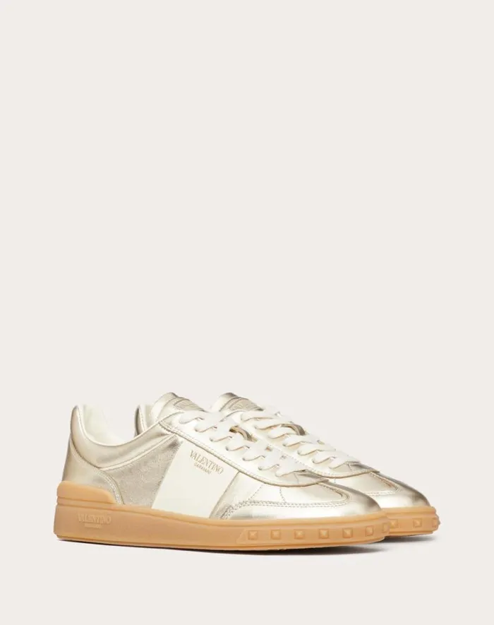 Valentino Sneakers Woman Upvillage Trainer In Laminated Calfskin With Nappa Calfskin Leather Band For Woman In Platinumivoryamber Platinumivoryamber Valentino Sneakers Woman Upvillage Trainer In Laminated Calfskin With Nappa Calfskin Leather Band For Woman In Platinumivoryamber Platinumivoryamber