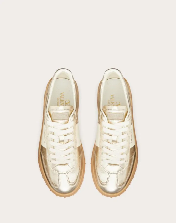 Valentino Sneakers Woman Upvillage Trainer In Laminated Calfskin With Nappa Calfskin Leather Band For Woman In Platinumivoryamber Platinumivoryamber Valentino Sneakers Woman Upvillage Trainer In Laminated Calfskin With Nappa Calfskin Leather Band For Woman In Platinumivoryamber Platinumivoryamber