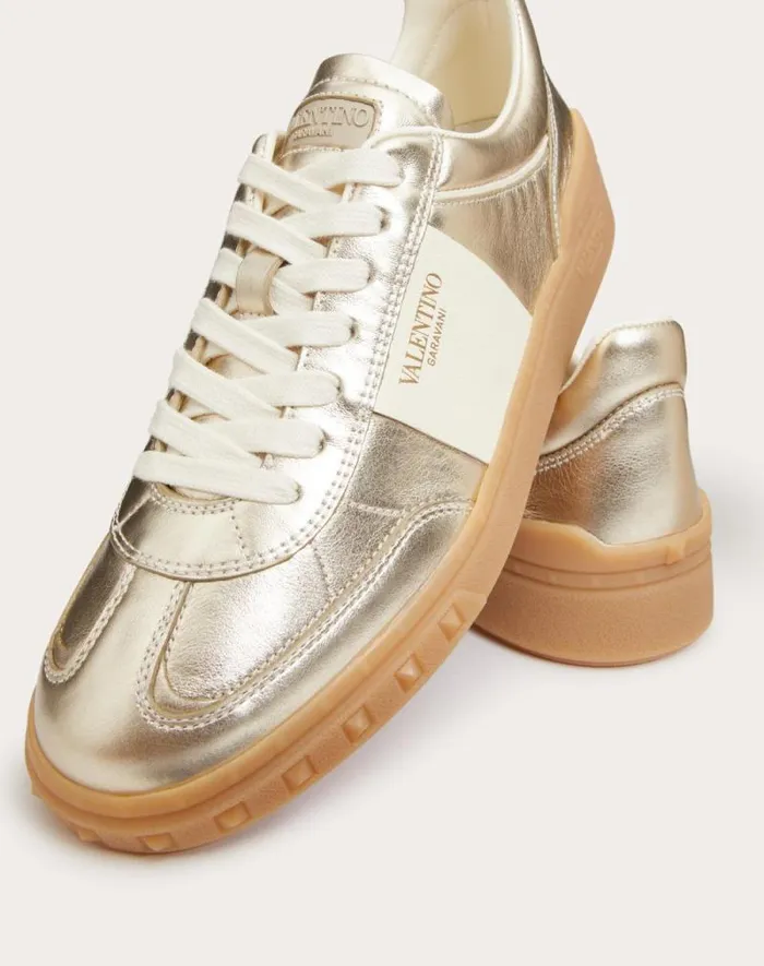 Valentino Sneakers Woman Upvillage Trainer In Laminated Calfskin With Nappa Calfskin Leather Band For Woman In Platinumivoryamber Platinumivoryamber Valentino Sneakers Woman Upvillage Trainer In Laminated Calfskin With Nappa Calfskin Leather Band For Woman In Platinumivoryamber Platinumivoryamber
