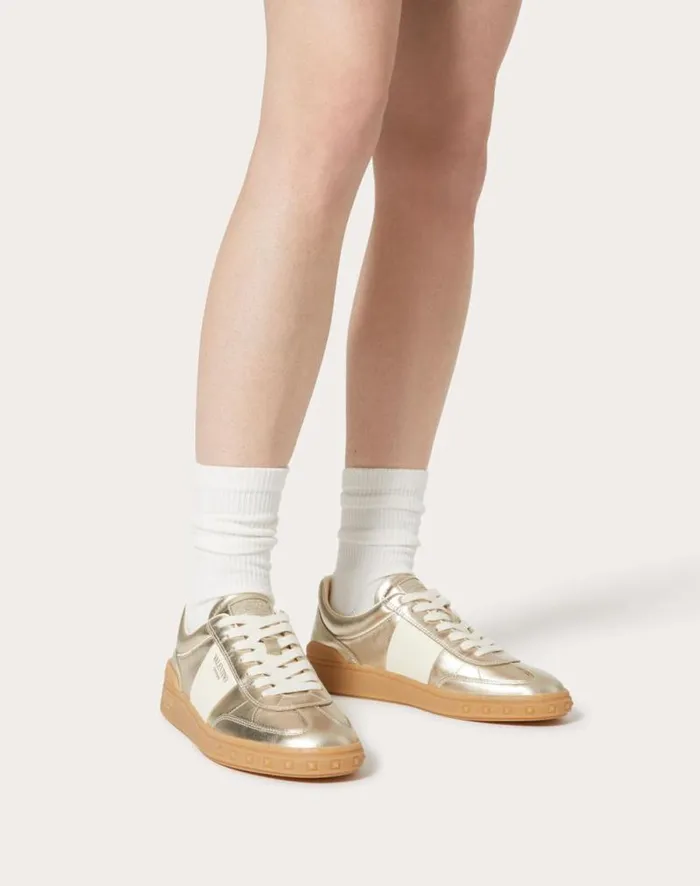 Valentino Sneakers Woman Upvillage Trainer In Laminated Calfskin With Nappa Calfskin Leather Band For Woman In Platinumivoryamber Platinumivoryamber Valentino Sneakers Woman Upvillage Trainer In Laminated Calfskin With Nappa Calfskin Leather Band For Woman In Platinumivoryamber Platinumivoryamber