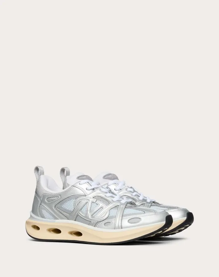 Valentino Sneakers Woman Vlogo Easyjog Sneaker In Mirror And Fabric For Woman In Whitesilver Whitesilver